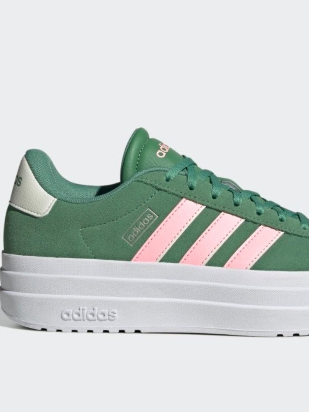 adidas VL Court Bold Sneakers in Green with Pink Stripes Women’s size 8.5